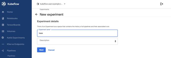 Screenshot of the “New Experiment” page within Kubeflow